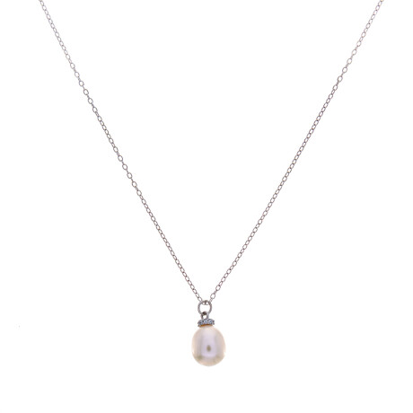 Conjunto de cadena y dije de plata 925 rodinada con perla y circonias. Conjunto de cadena y dije de plata 925 rodinada con perla y circonias.