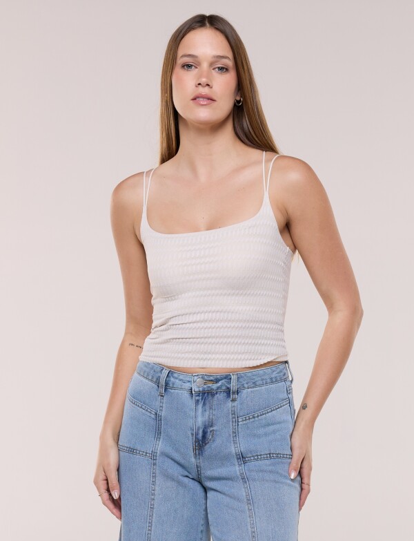 Top Crop Texturado Con Breteles Dobles BEIGE CLARO
