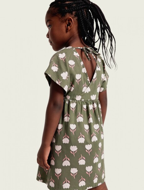 VESTIDO CORTO INFANTIL CON ESTAMPADO VERDE