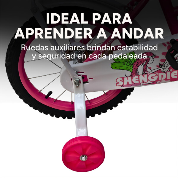 Bicicleta infantil Shengdi Rodado 16 Canasto Parrilla Hadas Color Rosa Oscuro