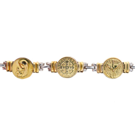 Pulsera religiosa de plata 925 y double en oro 18 ktes. Pulsera religiosa de plata 925 y double en oro 18 ktes.