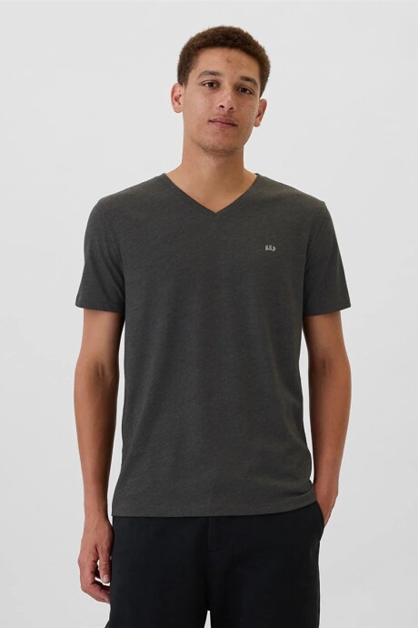 Remera Cuello V Mini Logo Gap Hombre Charcoal Heather