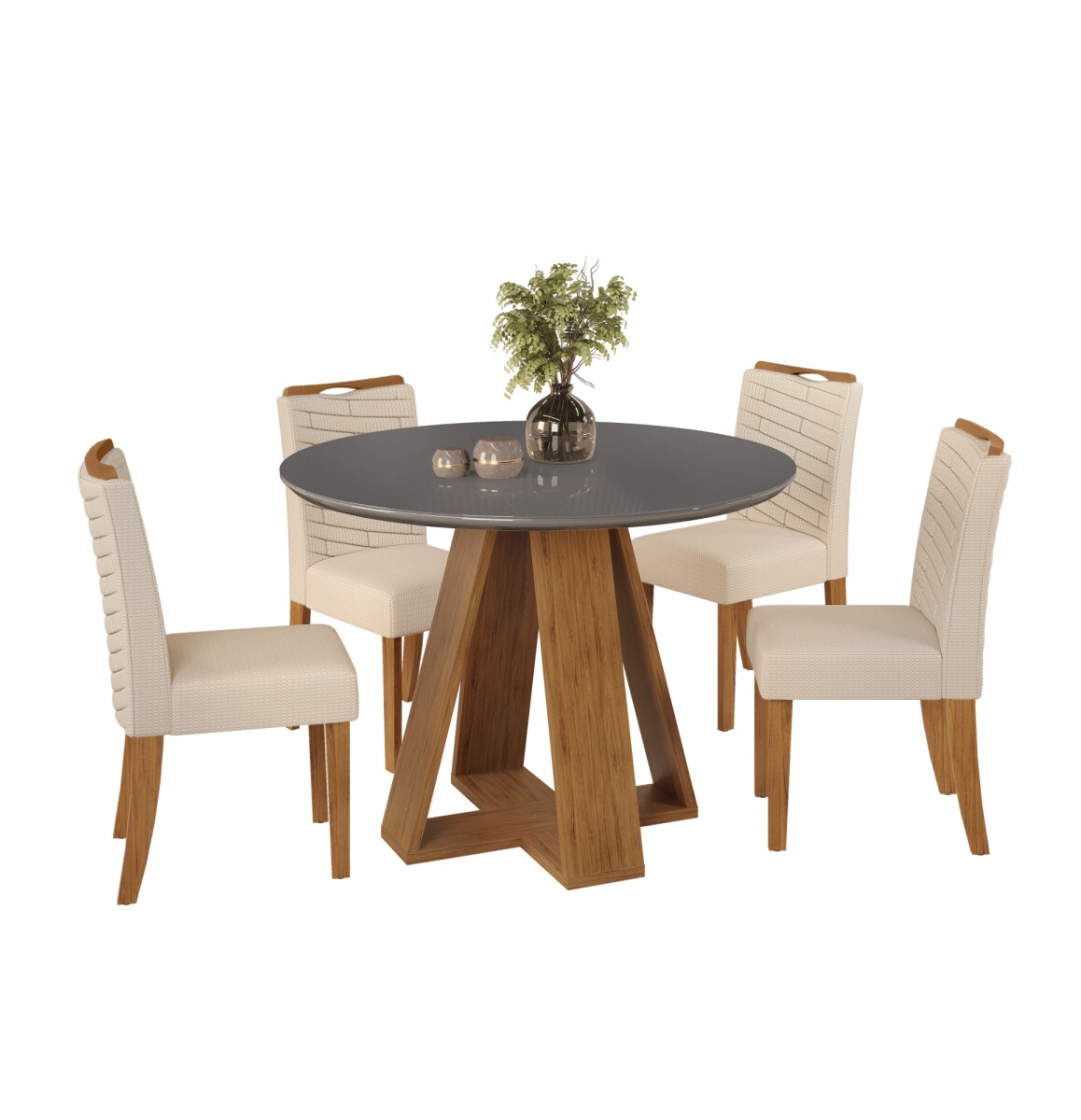 Juego de Comedor Redondo Celeste- 4 Sillas Beige - Mesa Gris 