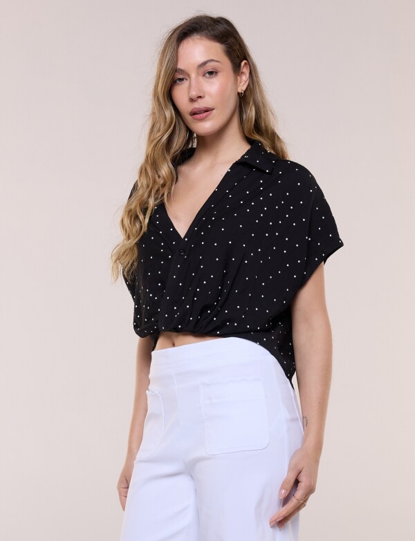 Blusa Crop Cruzada Con Lunares NEGRO/BLANCO