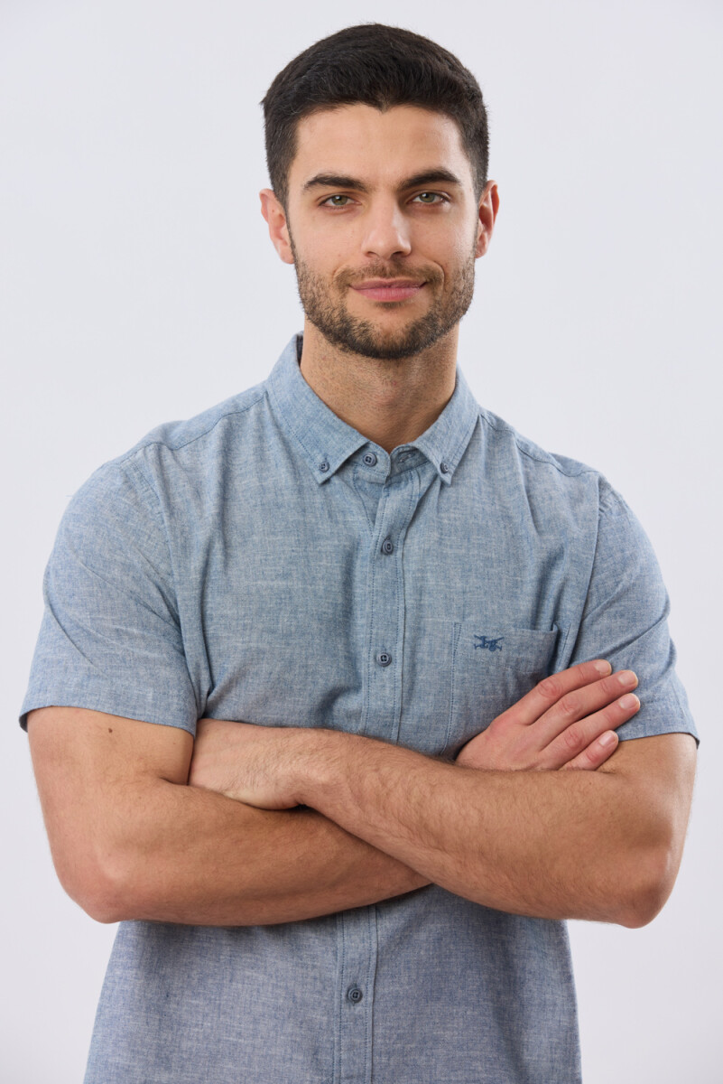 CAMISA LISA DE LINO - Denim 