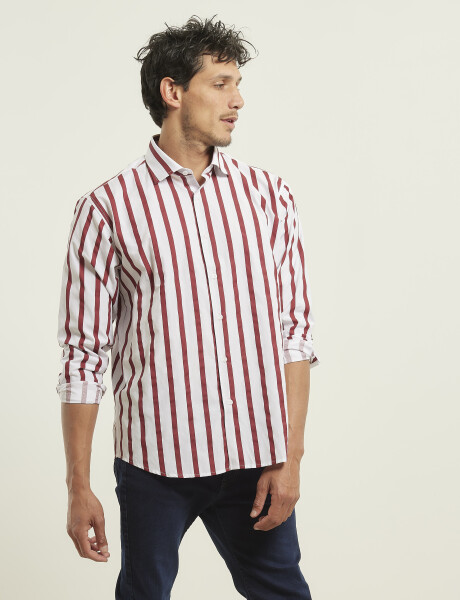 012411 CAMISA HARRINGTON LABEL Blanco/bordo