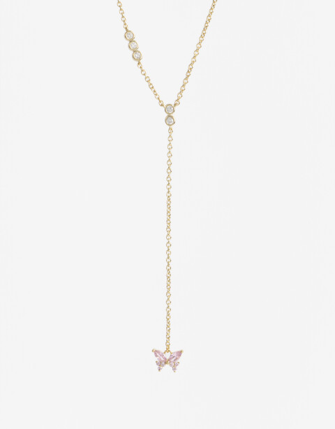Collares Largos Cubic zirconia Collar Largo Con Dije Mariposa Cubic - Dorado