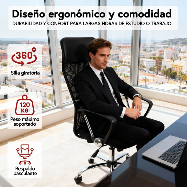 Silla De Escritorio Oficina Sillon Ejecutiva Ergonomica Tapizado Tela Mesh Con Cuero Sintetico Imback Color Negro Silla De Escritorio Oficina Sillon Ejecutiva Ergonomica Tapizado Tela Mesh Con Cuero Sintetico Imback Color Negro