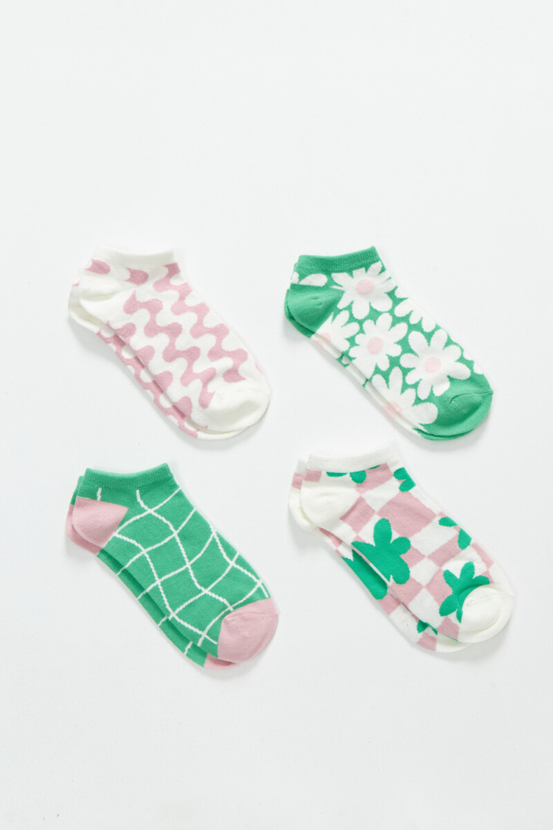 Pack x4 medias soquete - Amarillo Lila Y Salmón 