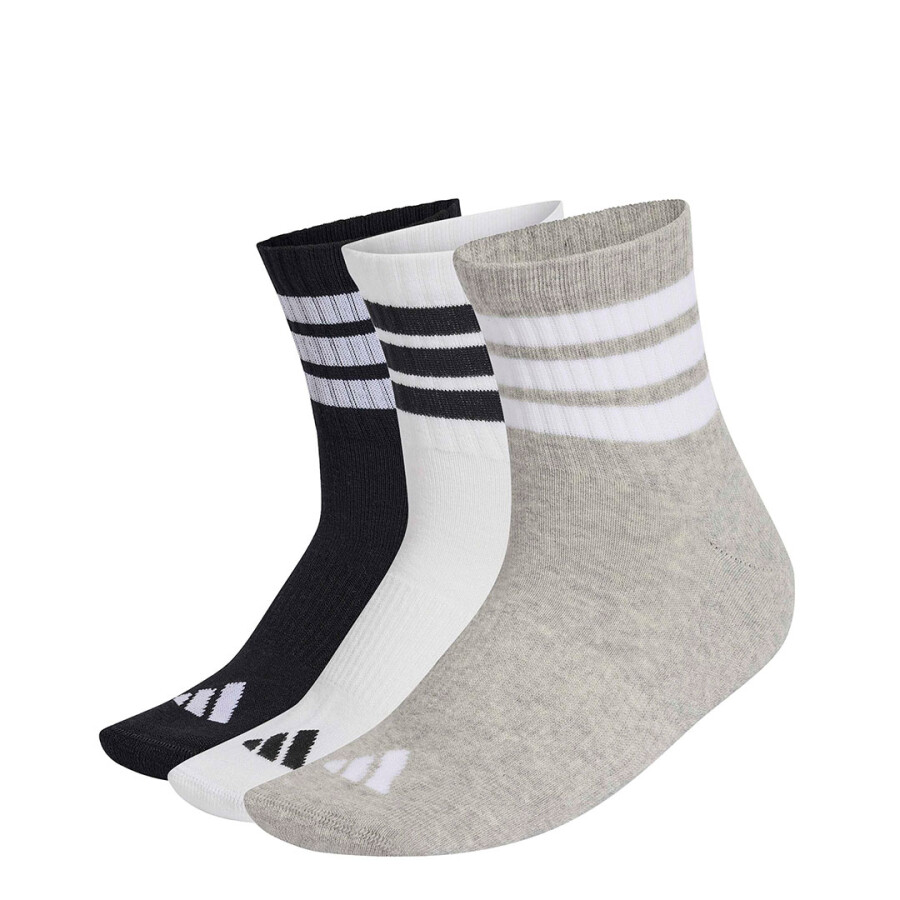 Medias Unisex Adidas 3S Ess C Mid 3P Negro - Blanco - Gris