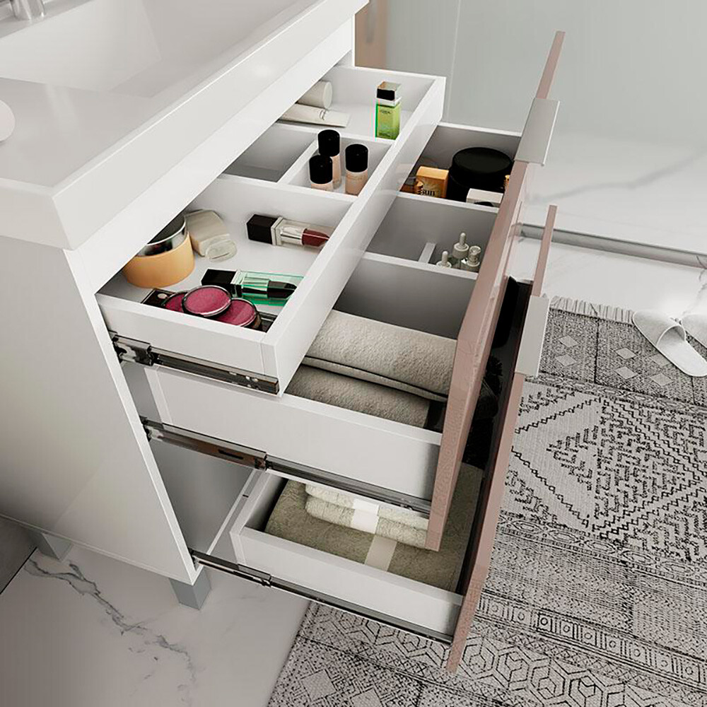 CONJUNTO DE BAÑO MODELO PIETRA COLOR BLANCO/GIANDUIA BRILHO / MUEBLE + BACHA + ESPEJO / 60 CM Conjunto De Baño Modelo Pietra Color Blanco/gianduia Brilho / Mueble + Bacha + Espejo / 60 Cm