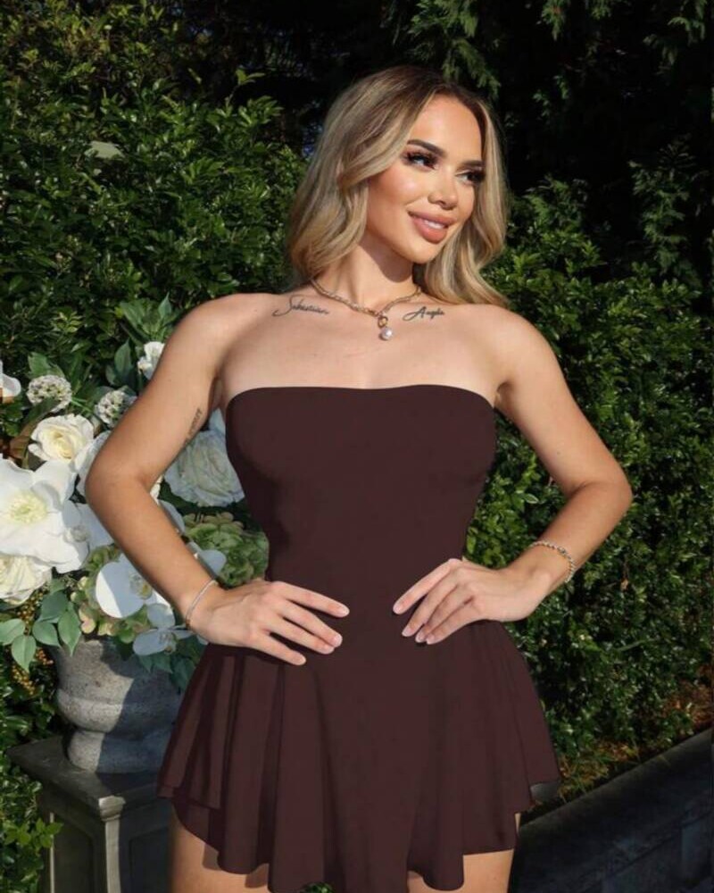 VESTIDO STRAPLESS MARRON Marron