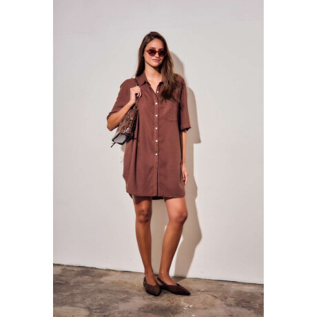 Vestido Camisero Con Lino Marron