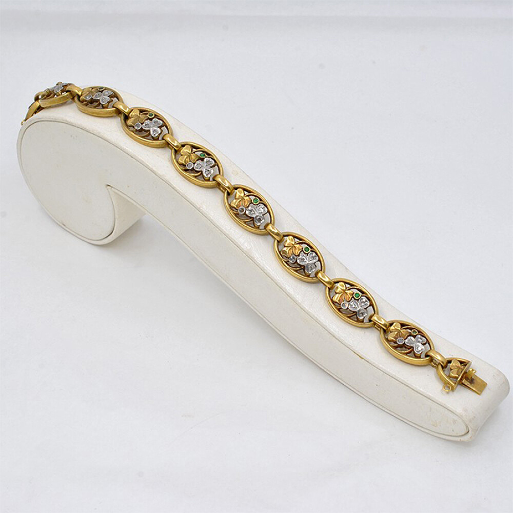 Pulsera Oro 18K Con Diamantes Y Esmeraldas Pulsera Oro 18K Con Diamantes Y Esmeraldas