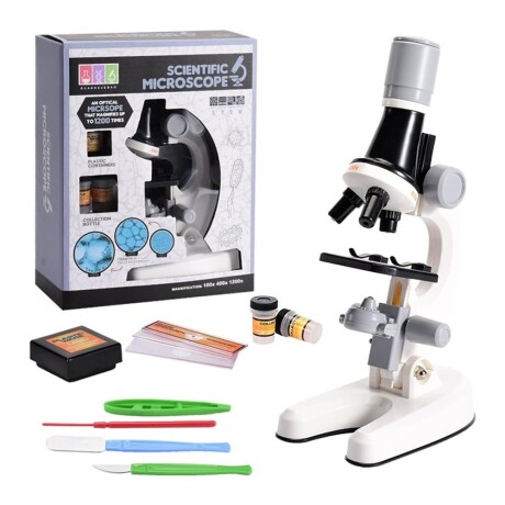 Microscopio Científico Didáctico 1200X c/ Accesorios p/Niños Blanco