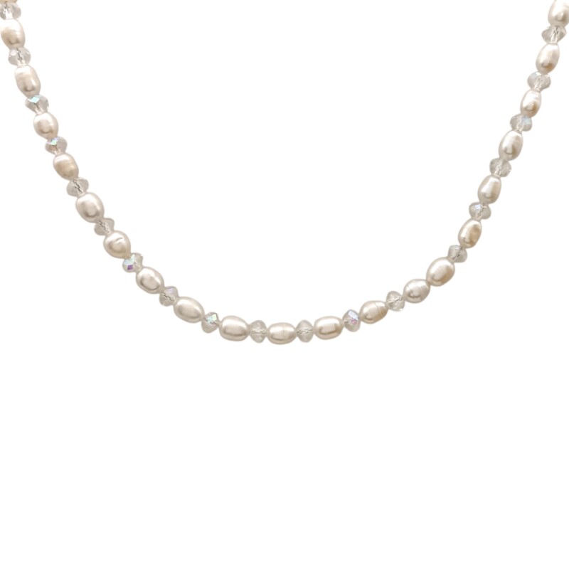 Cadena colgante de perlas y cristal -Plata 925-Perlas de río y cristal Swarovski-CD3439 Conperla