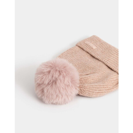 Gorro Tejido Con Pompón Rosa Viejo