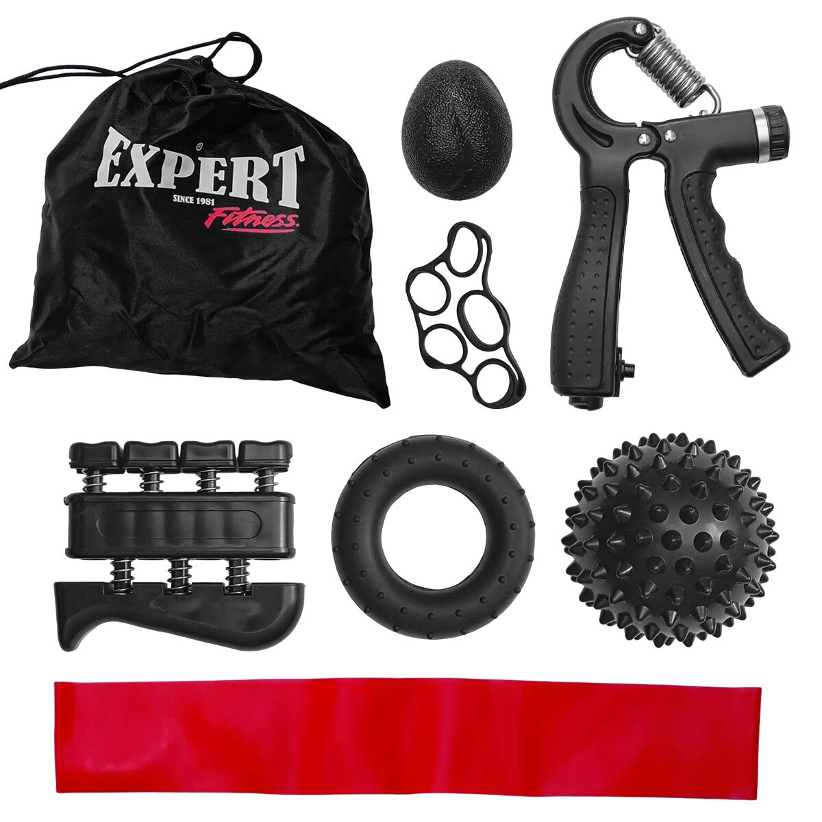 Set Hand Grip Ejercitador Manos x 7 Expert Fitness - Negro 