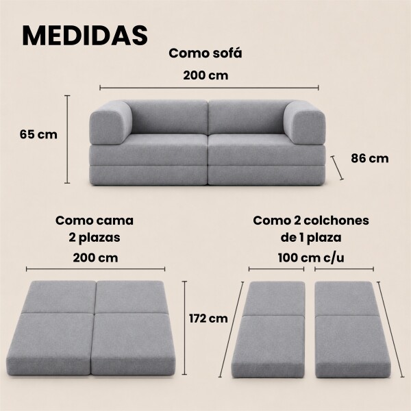 Sofá Sillón Cama ComboHome Teddy Premium 3 Cuerpos Corderoy Gris 1