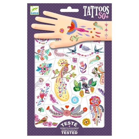 TATTOOS Set X50 Tatuajes Removibles Para Niños +3 Djeco - Plumas De Color