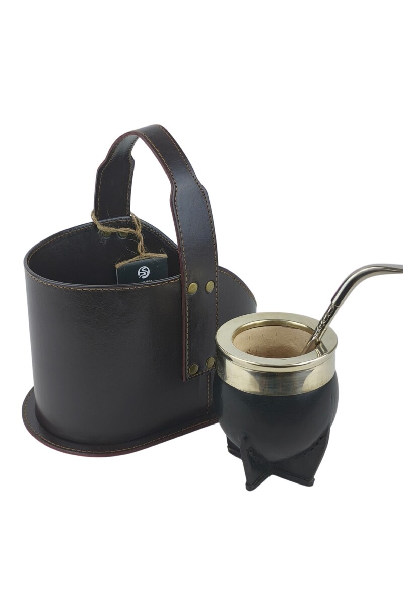 Set de matera + mate imperial de alpaca + bombilla de alpaca Negro liso