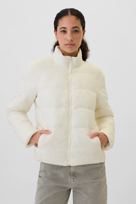 Campera Puffer Logo Gap Mujer Ivory Frost