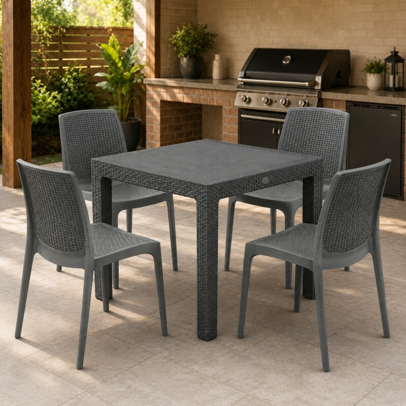 Juego de jardín 4 sillas Natura + mesa 90x90 GRIS