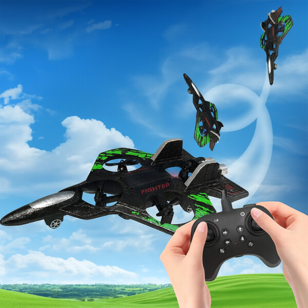 Avión Drone Jet Control Remoto 360° Recargable Espuma 2 Bats Color Verde