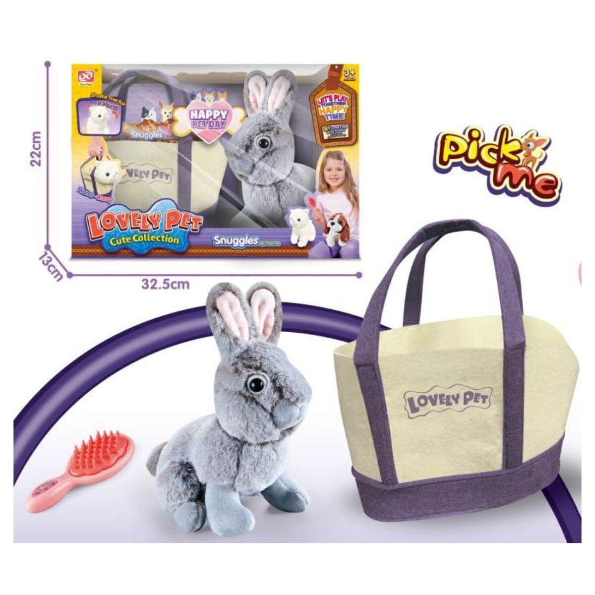 Set conejo de peluche con bolso de paseo 9093 