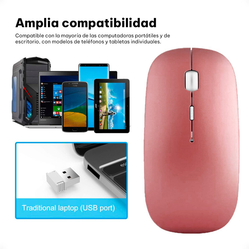 Mouse Inalámbrico Tipo Mac USB Recargable Rosado