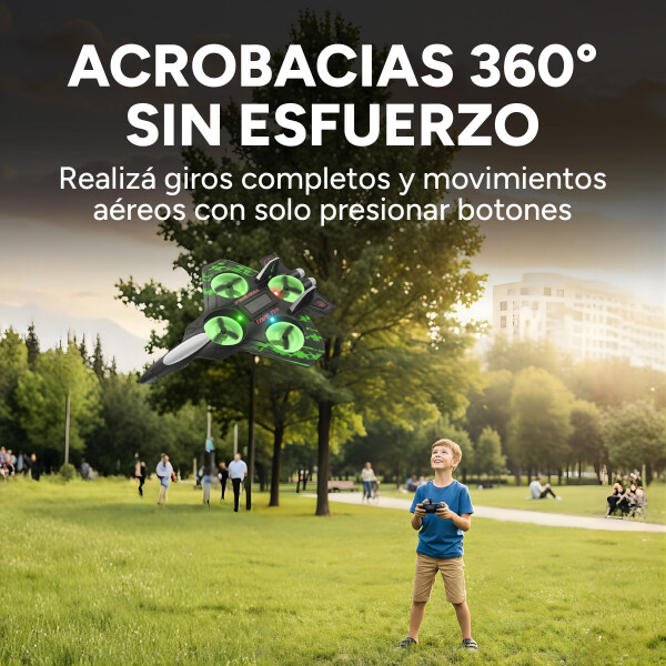 Avión Drone Jet Control Remoto 360° Recargable Espuma 2 Bats Color Verde
