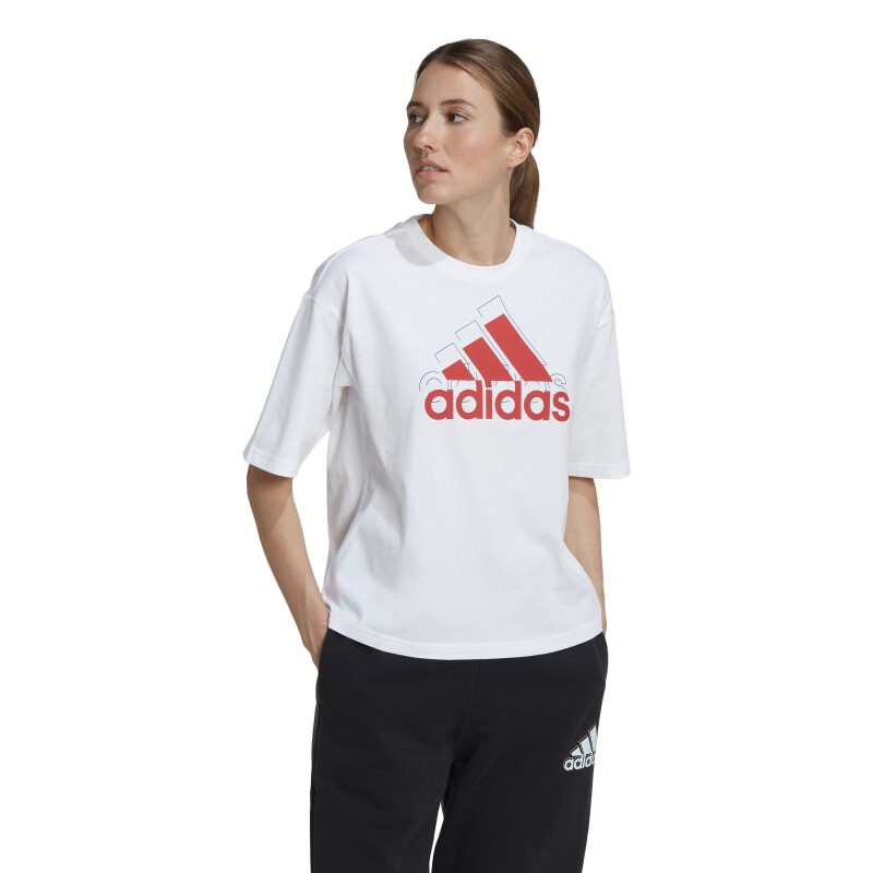 Remera Adidas Essentials de Mujer - HL4425 Blanco-rojo