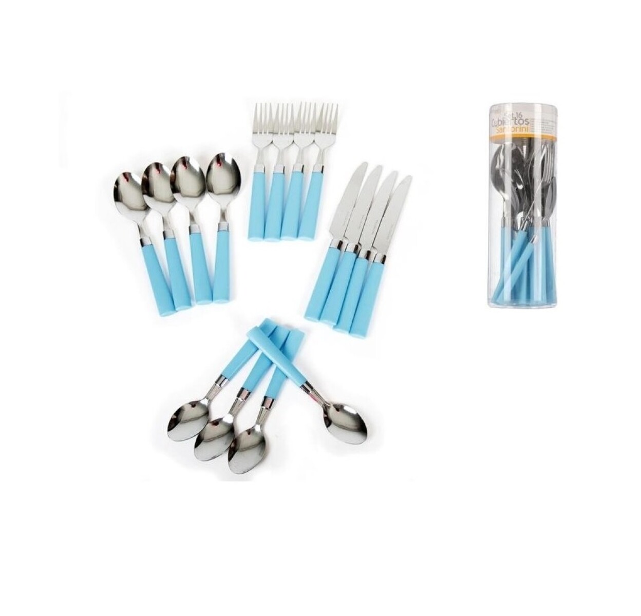 Set de 16 Cubiertos Santorini Azul con Mango de Plástico 