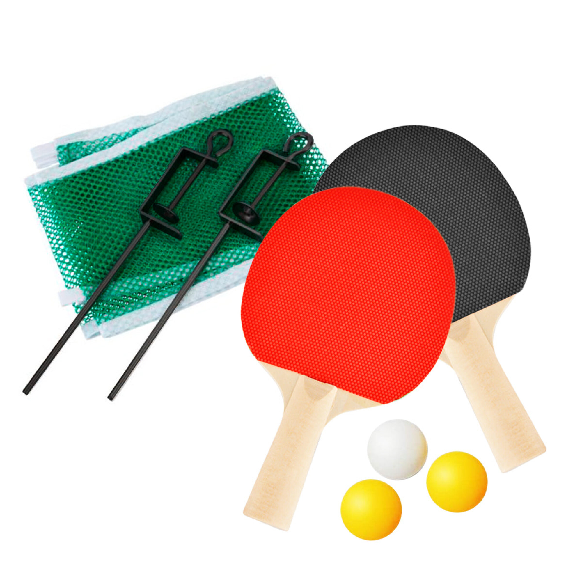 Pack Ping Pong, 2 raquetas tenis de mesa, Pelotas Ø40 mm, Red ajustable, Envío 48/72 horas