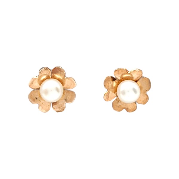 Caravanas Perlas base flor- Oro bajo - Perla española- CA8227 conperla