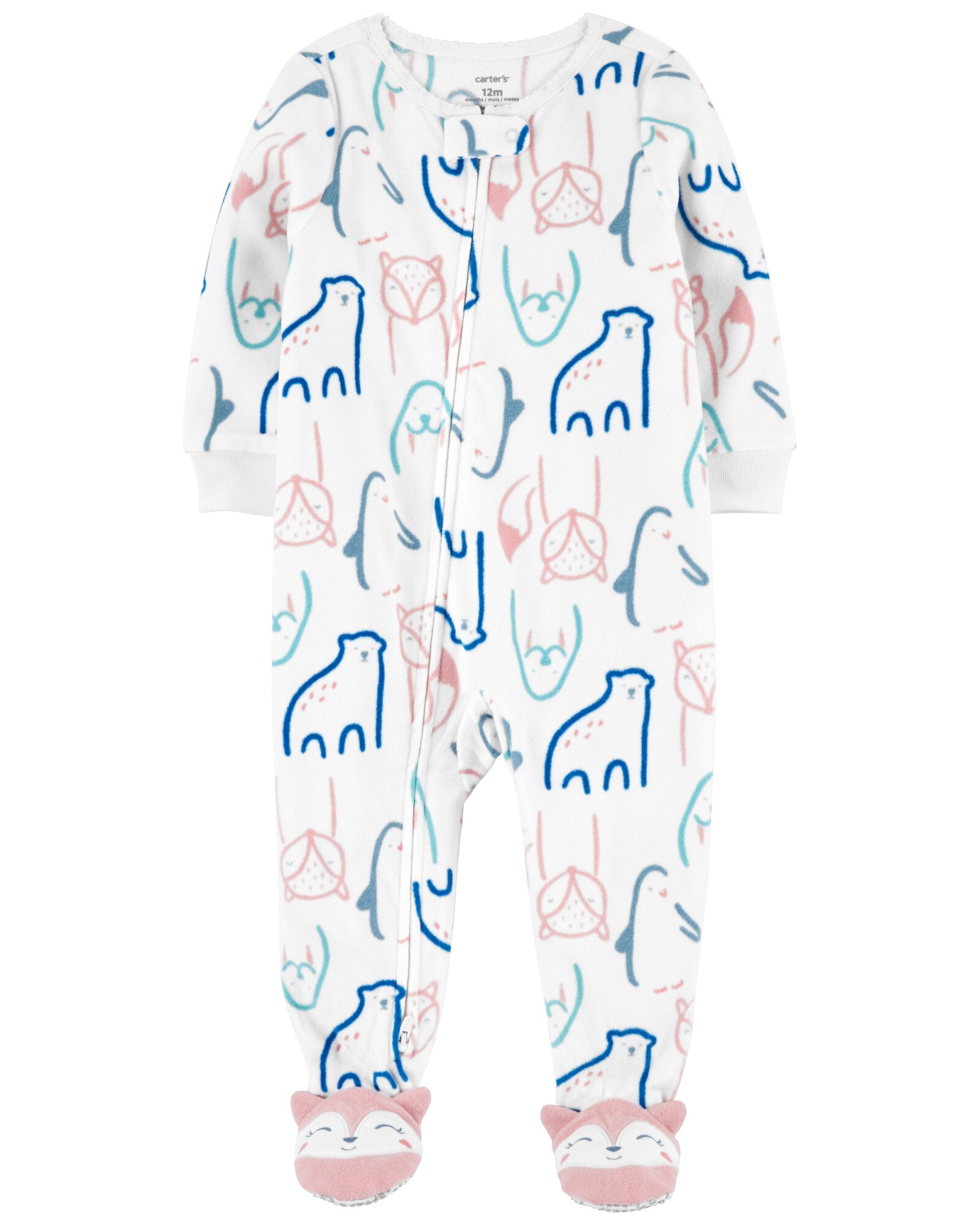 Pijama una pieza de micropolar, con pie, diseño animales. Talles 12-24M Sin color