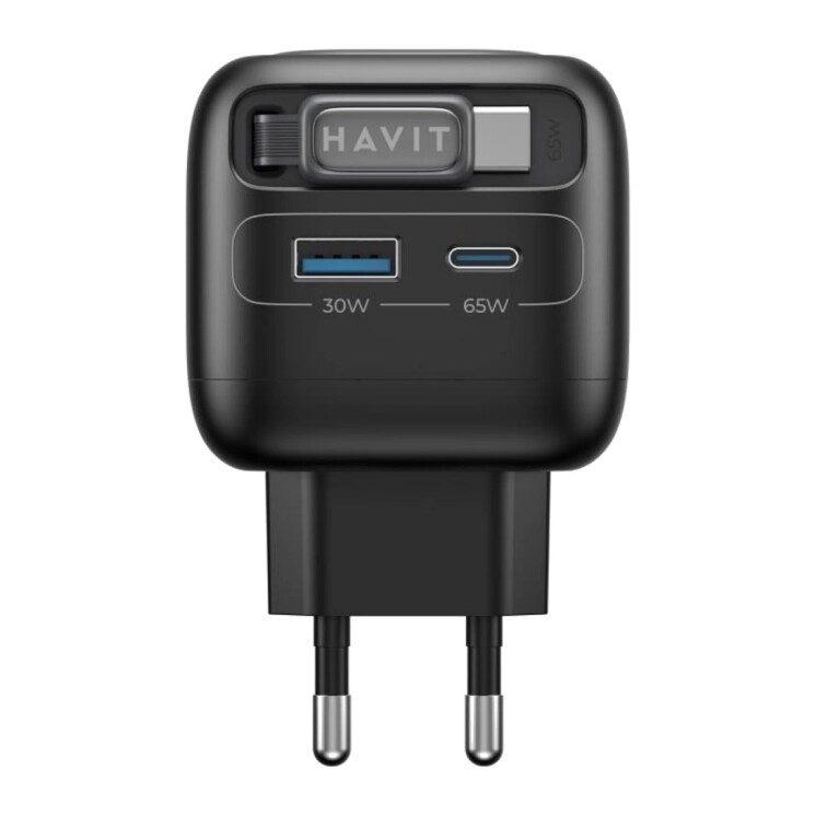 Cargador Havit UC253 GaN 65 W con Cable USB-C Retráctil Cargador Havit UC253 GaN 65 W con Cable USB-C Retráctil