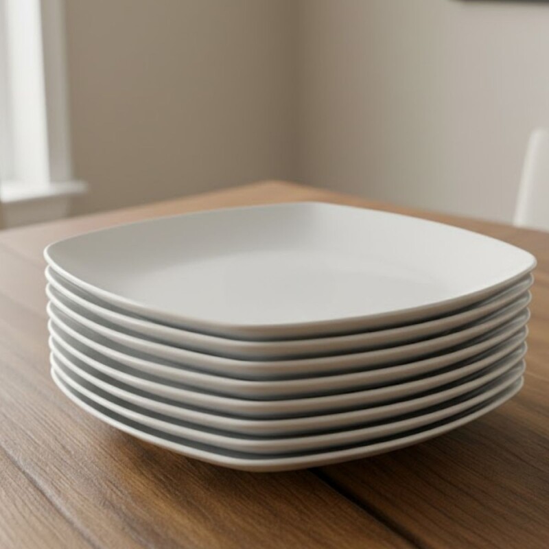 Set x6 Plato llano semi cuadrado 28cm Opalina BLANCO