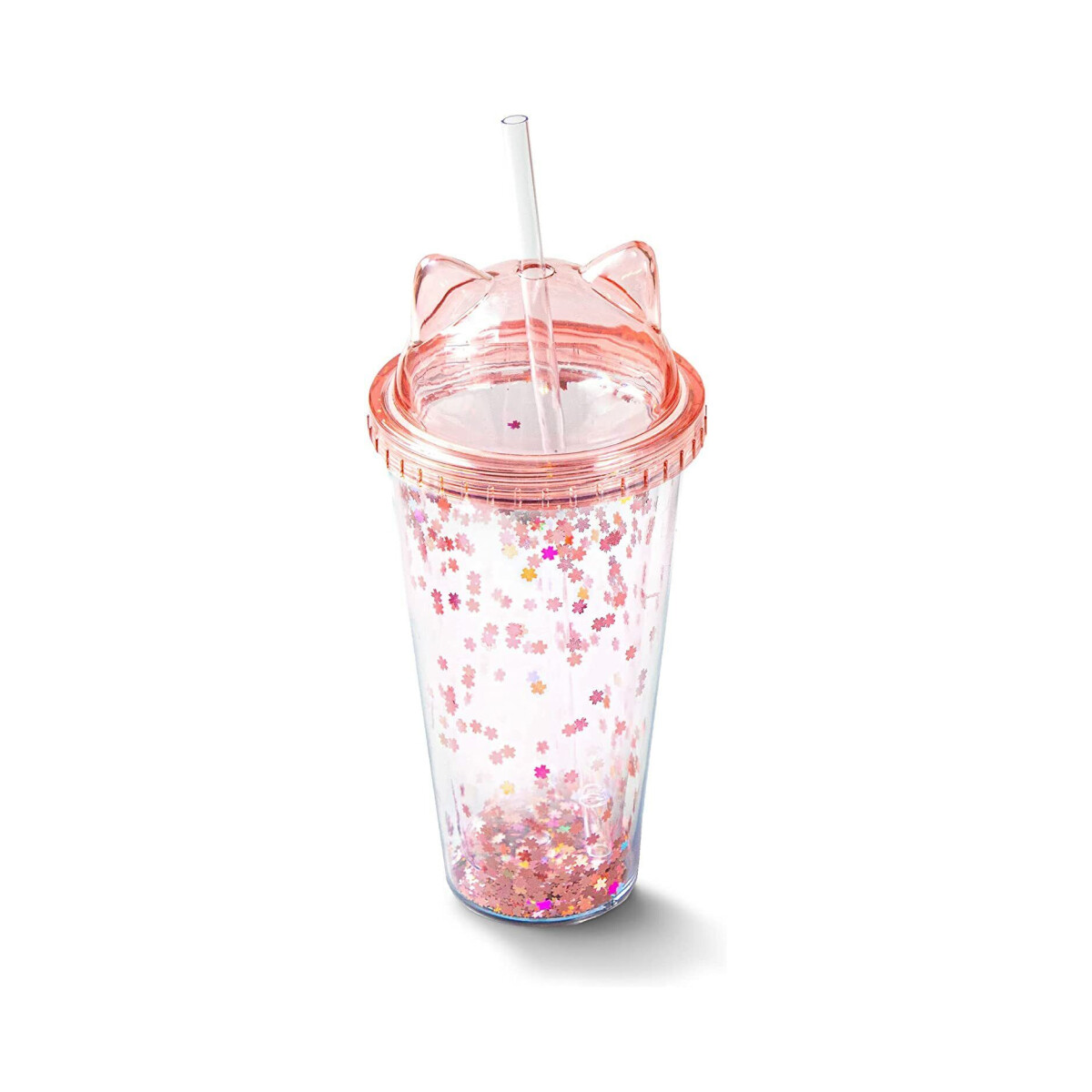 Vaso Gatito Brillantina 500 Ml Con Sorbito - Rosado 