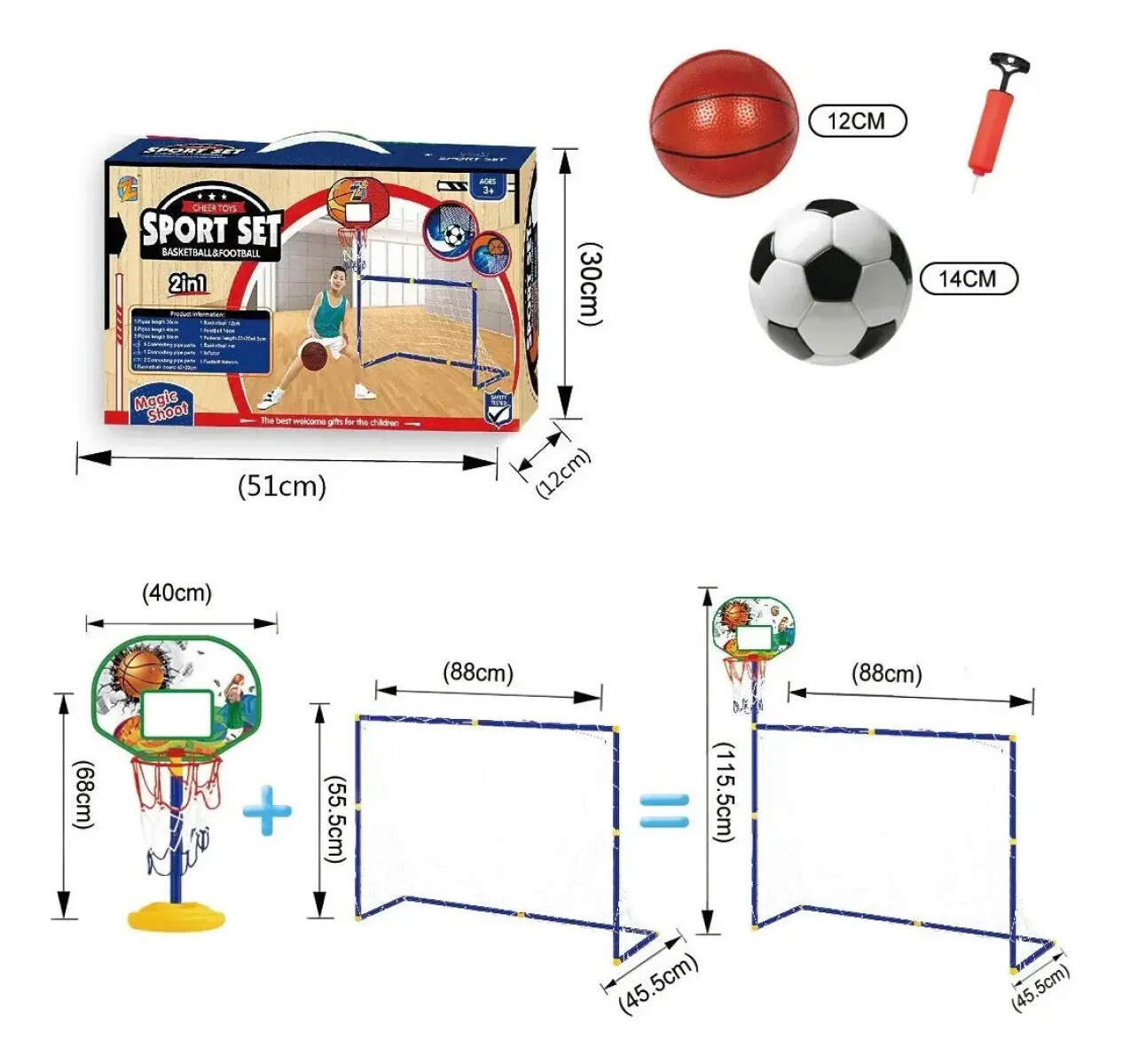Set 2 En 1 Arco De Fútbol Y Tablero De Básquet 