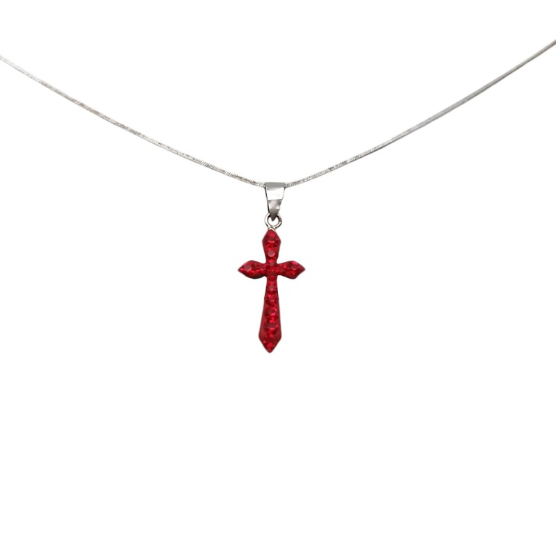 Dije Cruz-Plata 925-Resina roja y Strass-CP3295 sinpiedra