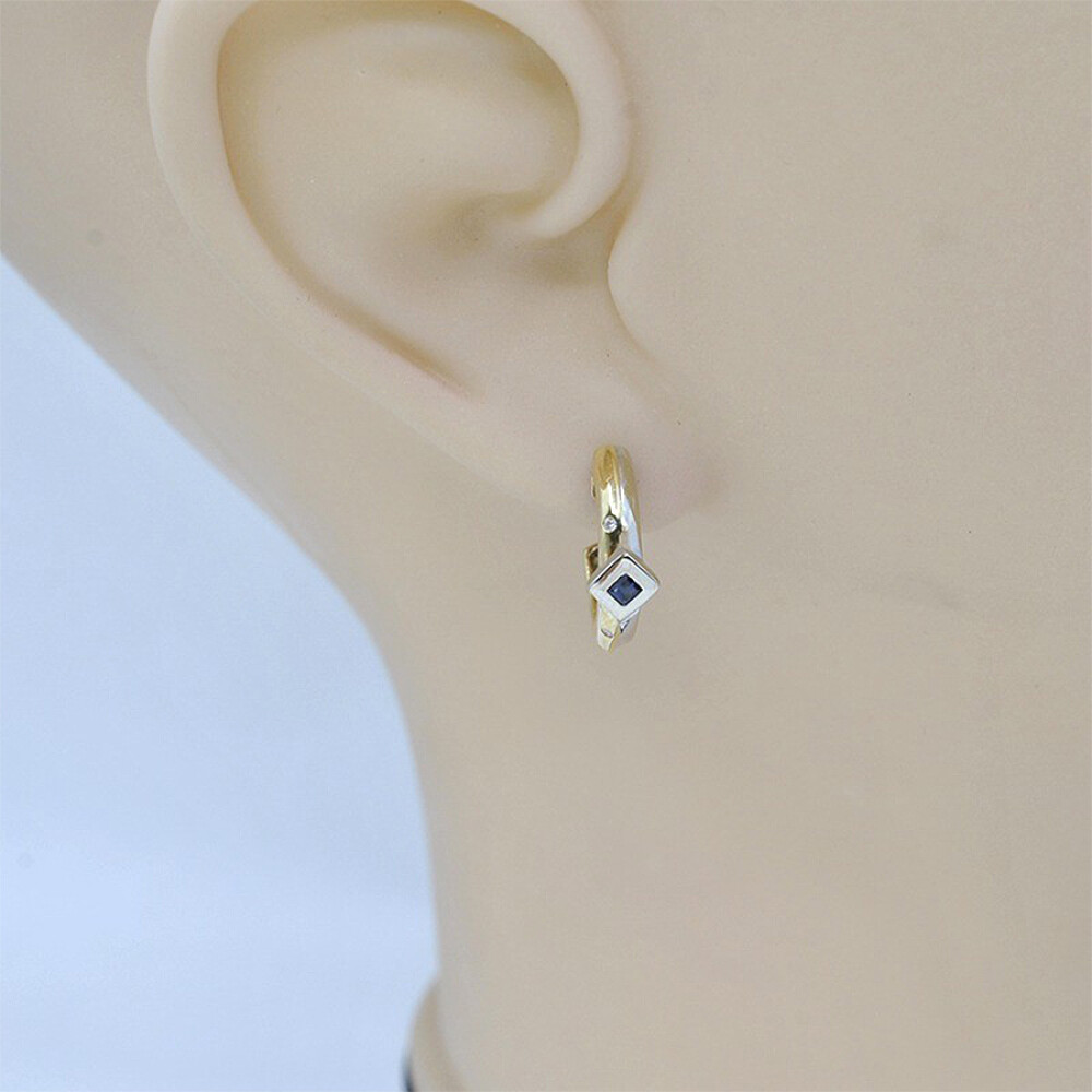 Caravanas En 2 Colores Oro 18K , Brillantes Y Zafiro Caravanas En 2 Colores Oro 18K , Brillantes Y Zafiro
