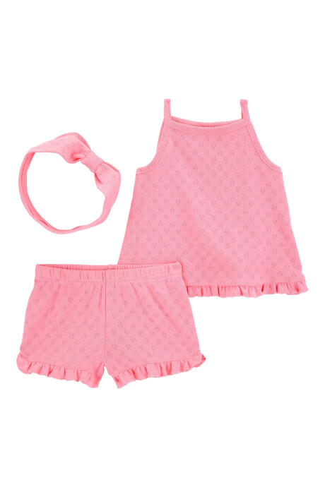 Set tres piezas de algodón calado, short, musculosa y vincha Sin color