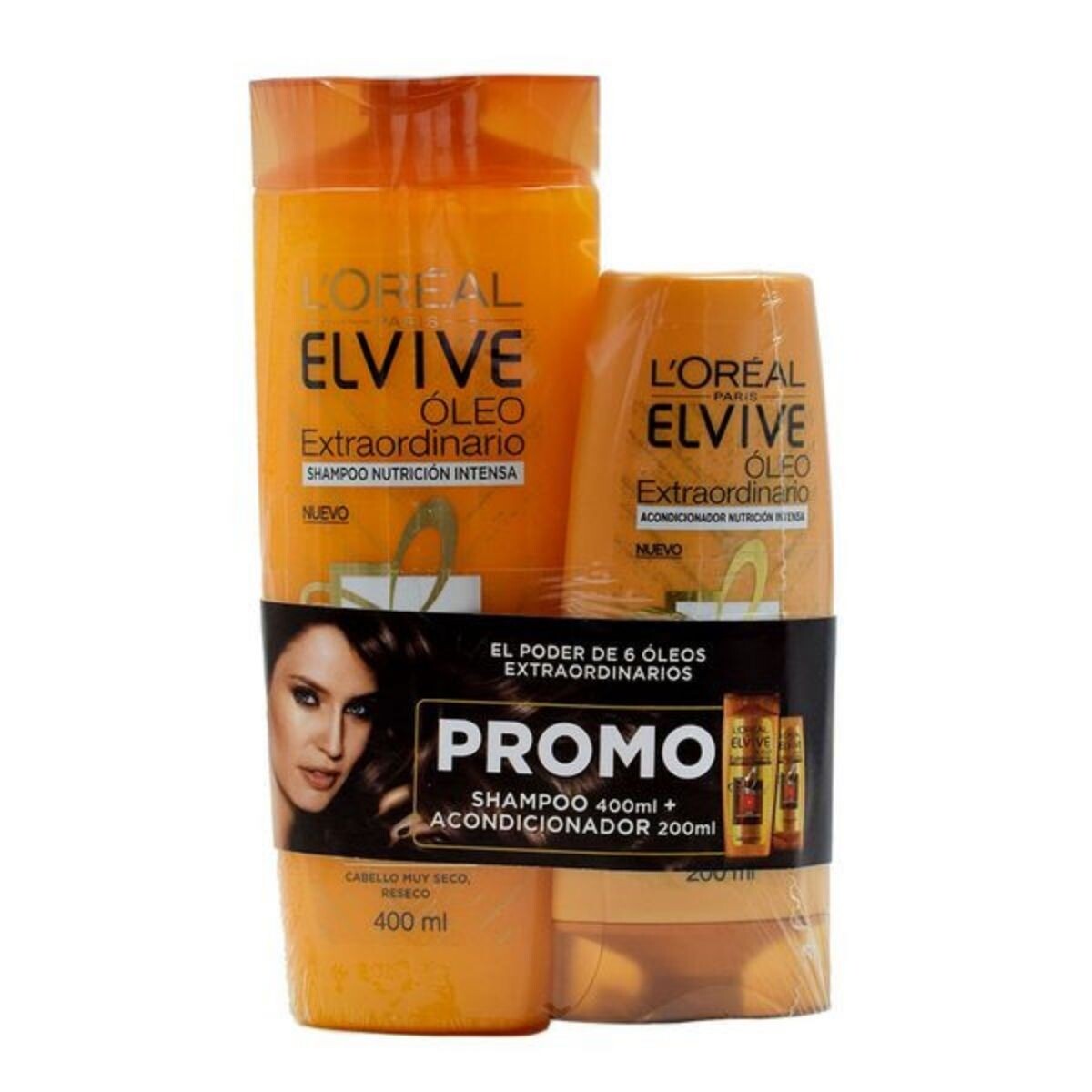 Shampoo L'Oréal Elvive Óleo Nutrición Intensa - Pack Ahorro 400 ML + AC 200 ML 