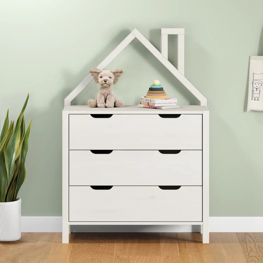 COMODA CAJONERA 3 CAJONES MADERA MACIZA DORMITORIO BLANCO