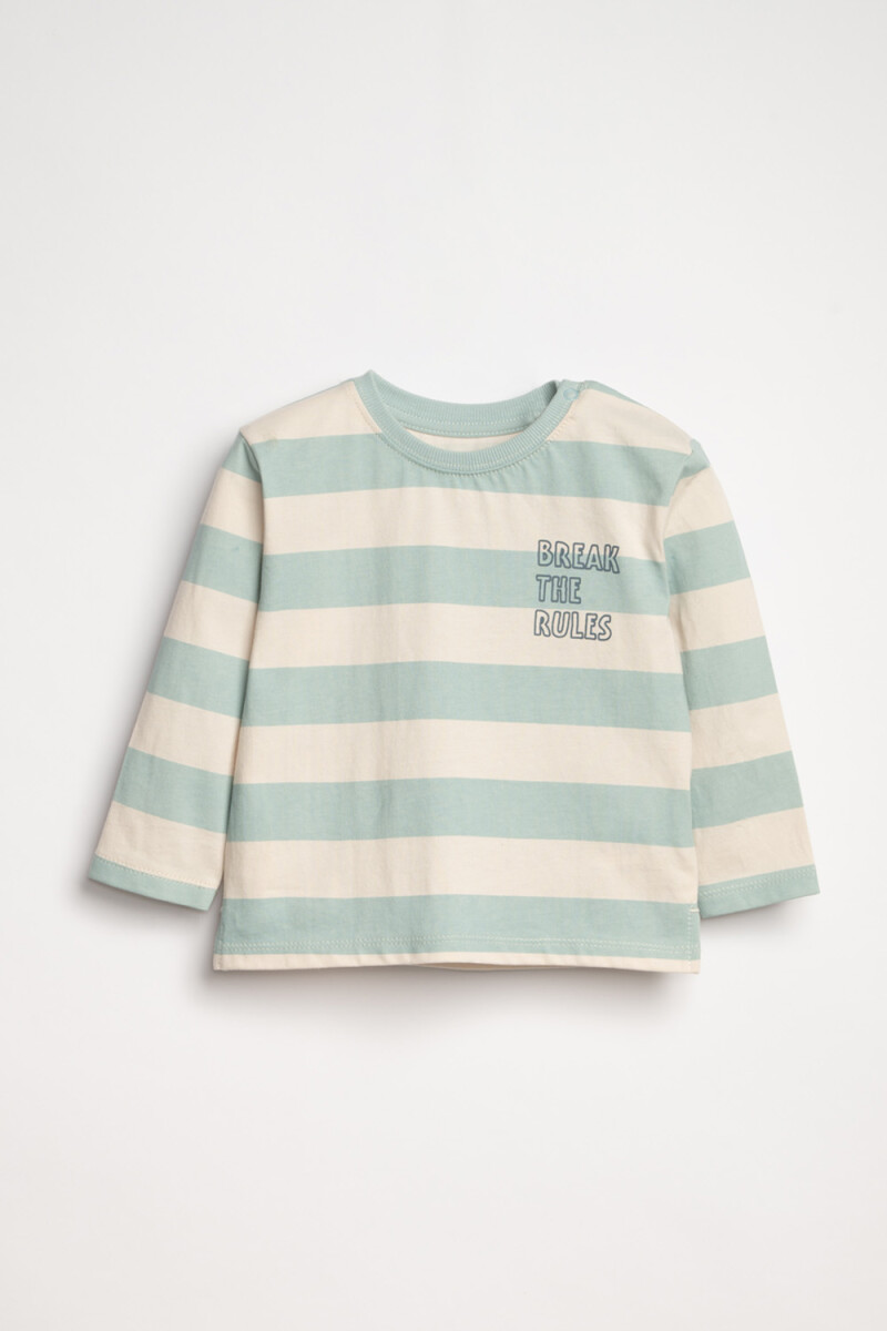 Remera Manga Larga Estampada Break The Rules Rayas Verde