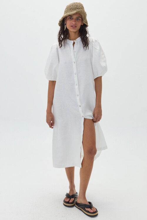 Vestido Bubble en Lino Blanco