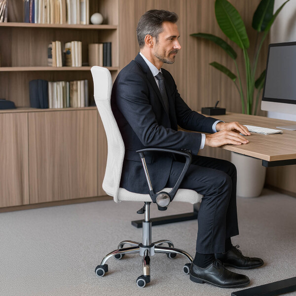 Silla De Escritorio Oficina Sillon Ejecutiva Ergonomica Tapizado Tela Mesh Con Cuero Sintetico Imback Color Blanco Silla De Escritorio Oficina Sillon Ejecutiva Ergonomica Tapizado Tela Mesh Con Cuero Sintetico Imback Color Blanco