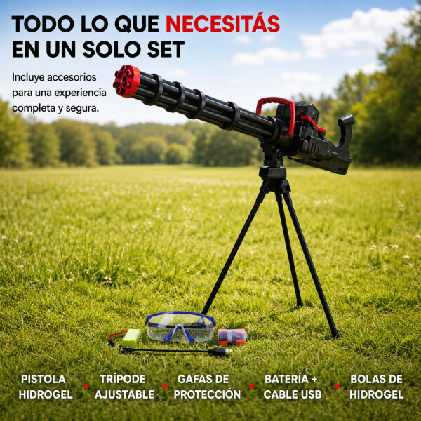 Ametralladora Automática Hidrogel + Trípode Recargable Color Negro