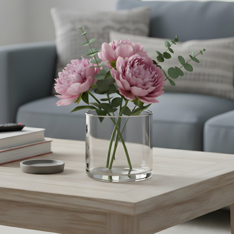 Florero vidrio decorativo cilindro bajo 10,5x9cm TRANSPARENTE